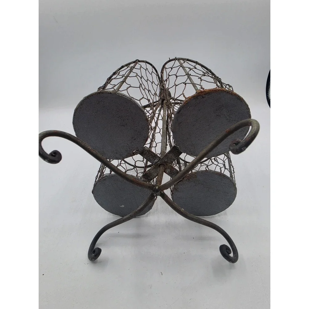 Rustic Metal Wire Mesh 4 Compartment Utensil Caddy Candle Holder Farmhouse Decor